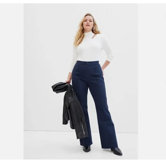 GAP High Rise Flare Stretch Pants Pintuck Pleat Navy Blue Size 10 RT$80 NWT - Picture 5 of 16
